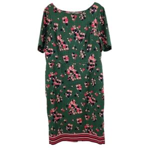 Boden Career Shift Dress Fleur Fitted Womens Size 18L Green Floral Short Sleeve